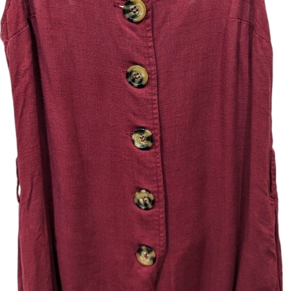 Modcloth Rich Red Linen Blend Button Front Cropped Jumper Overalls (XS) - Picture 7 of 8